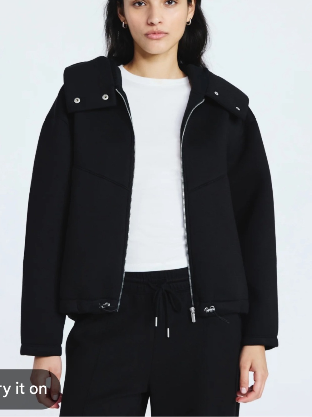 Scoop Black Neoprene Very Oversized Women's Hooded Zip Jacket XS (fits S easily)